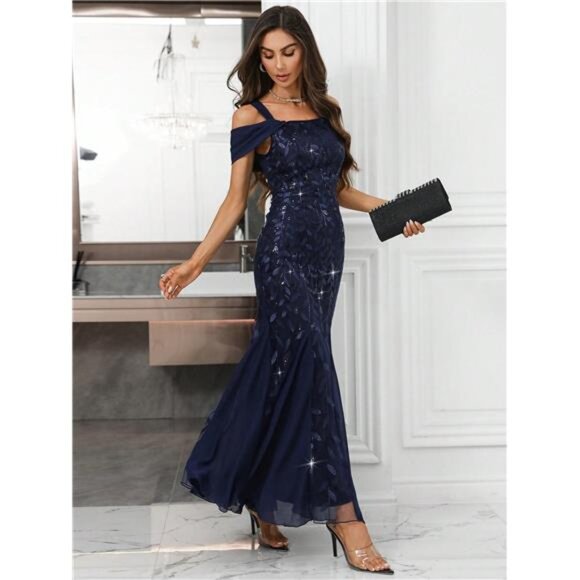 Long Sequin Mermaid Evening Dress, Formal Party Gown, Wedding Event - Picture 4 of 6